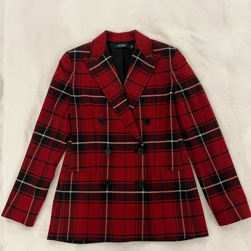 LAUREN Ralph Lauren Women’s  Red Plaid Blazer size 4 - Picture 4 of 16